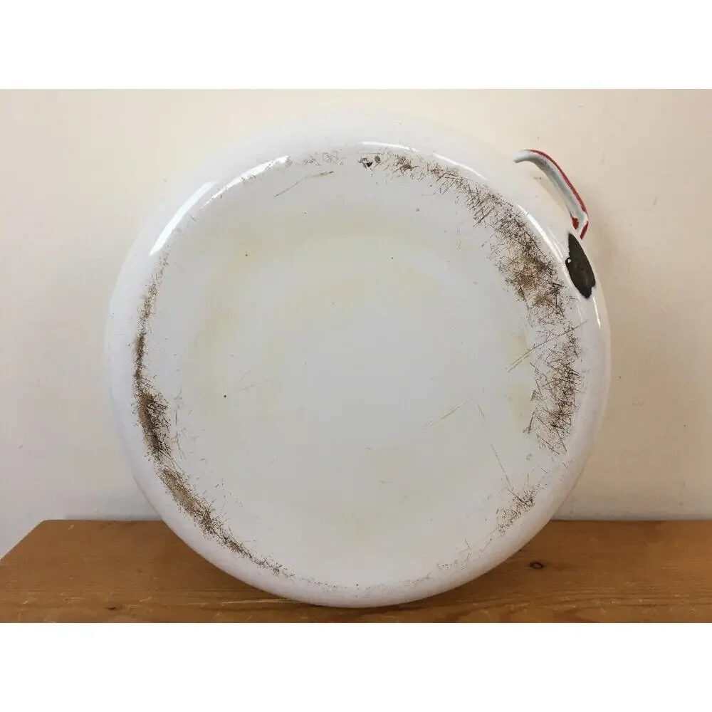 Vintage Antique White Red Enamelware Stock Soup Sauce Cooking Pot NO LID 9.5